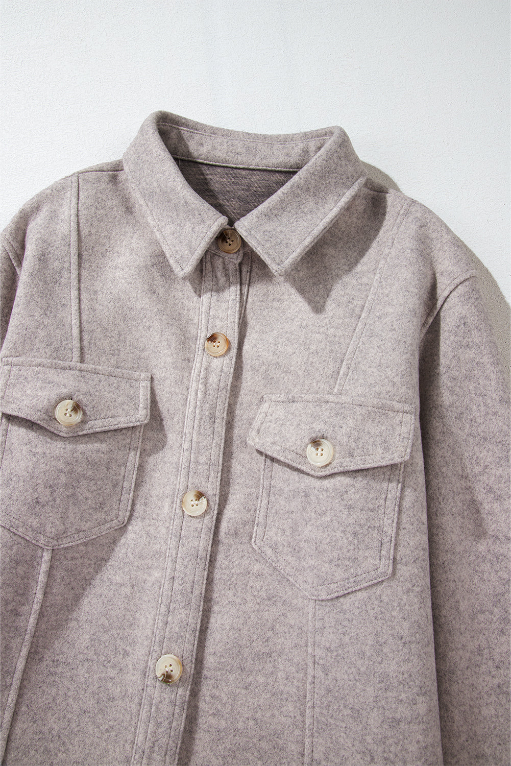 Light Grey Turn Down Collar Flap Pockets Buttoned Shacket-Chaelisa's New Jammies