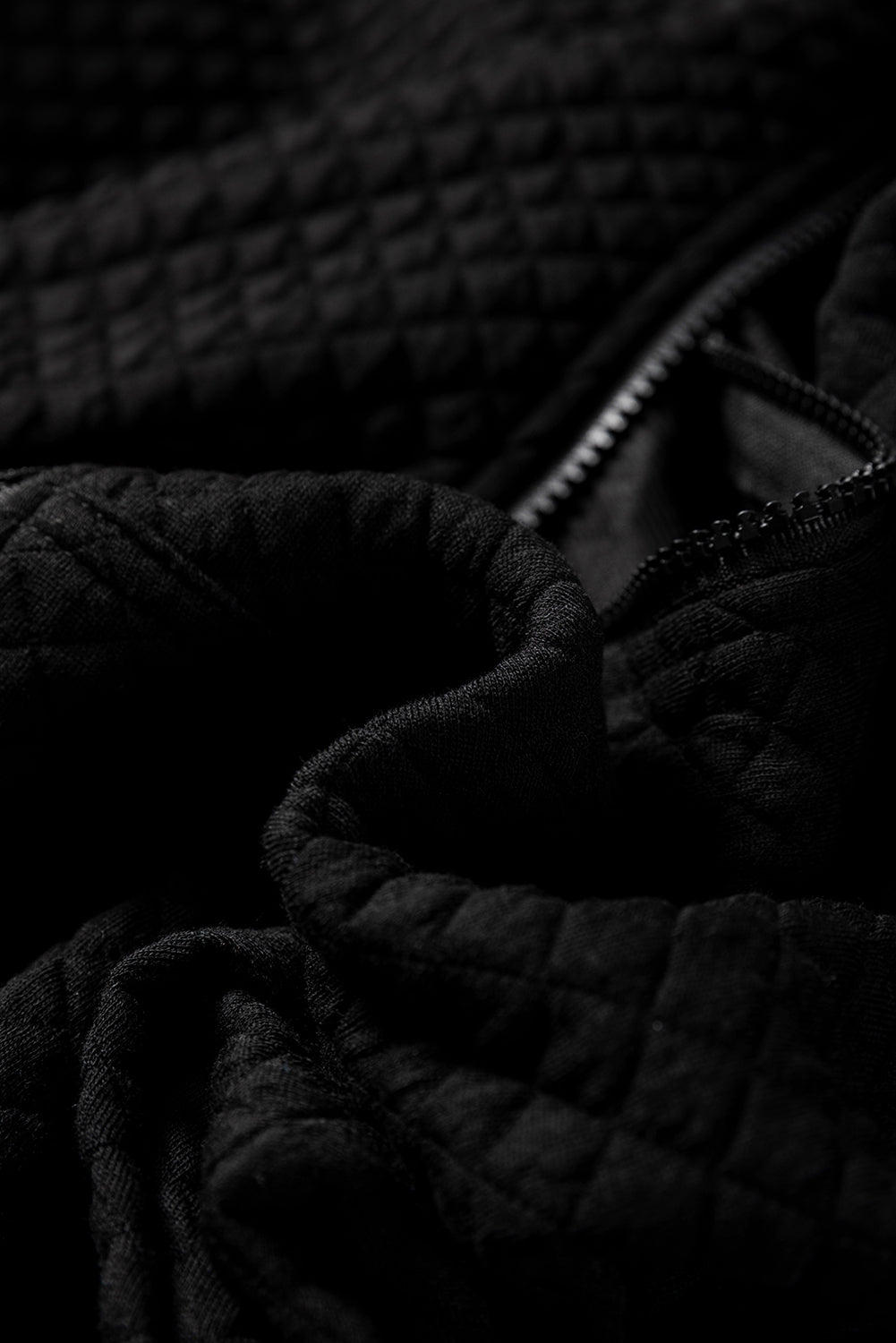Black Quilted Side Pockets Zipper Hooded Jacket-Chaelisa's New Jammies