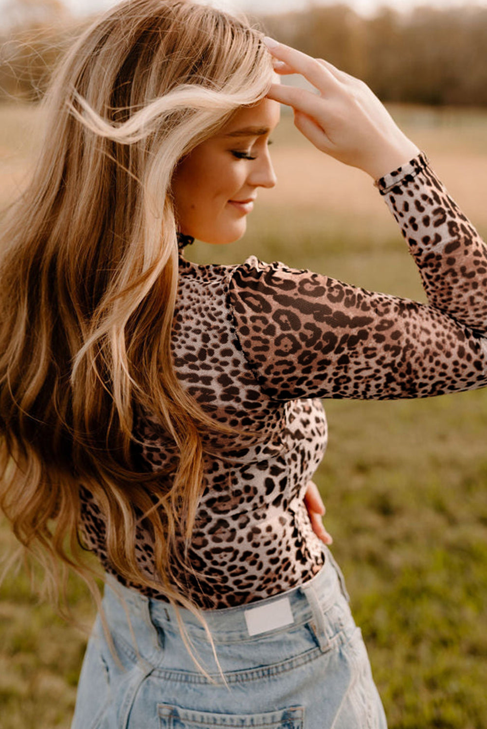 Brown Leopard Smocked Neck Mesh Long Sleeve Bodysuit-Chaelisa's New Jammies