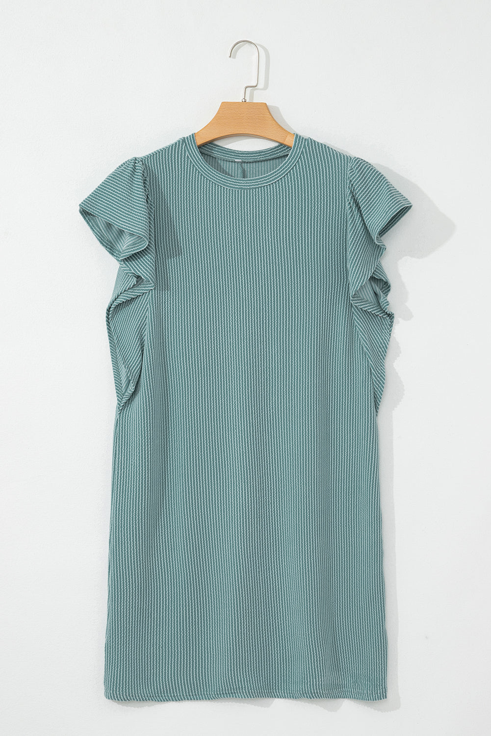 Canton Corded Ruffle Sleeve Crew Neck Shift Dress-Chaelisa's New Jammies
