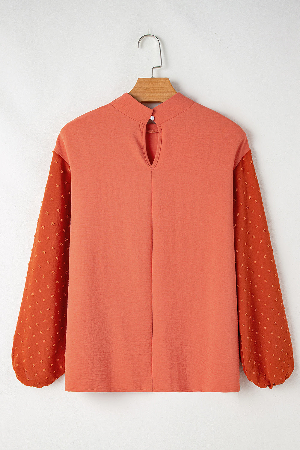 Russet Orange Swiss Dot Balloon Sleeve Patchwork Crinkle Blouse-Chaelisa's New Jammies