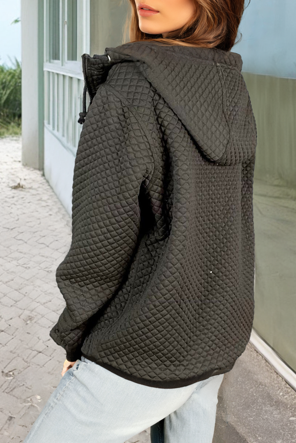 Black Quilted Side Pockets Zipper Hooded Jacket-Chaelisa's New Jammies