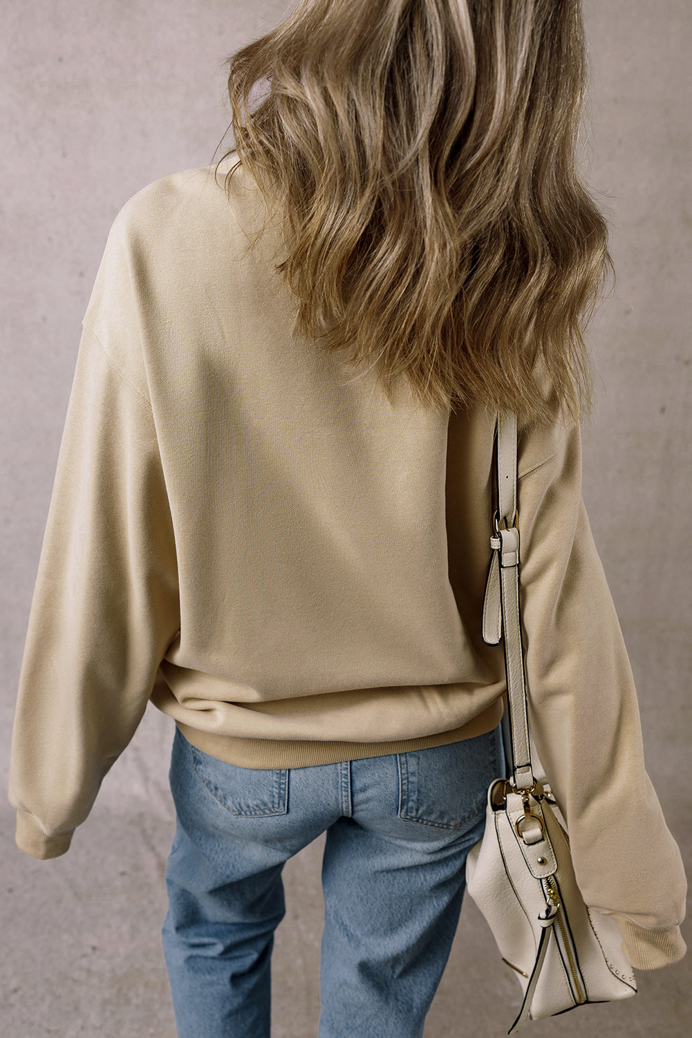 Parchment Solid Loose Crew Neck Fleece Sweatshirt-Chaelisa's New Jammies