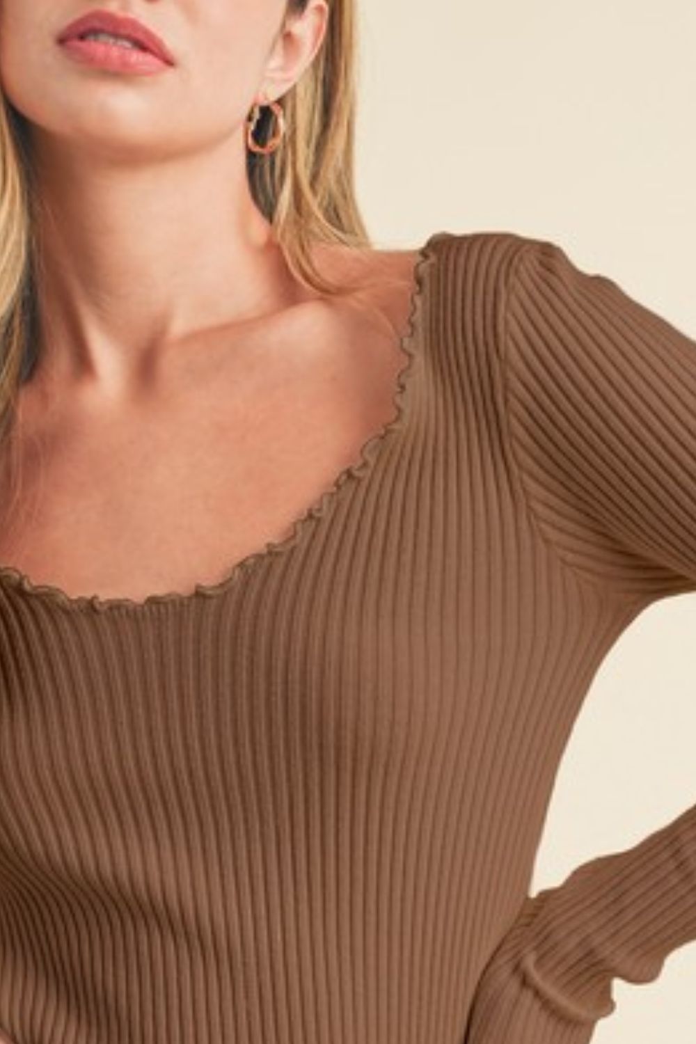 Aemi + Co Lettuce Hem Scoop Neck Long Sleeve Knit Top-Chaelisa's New Jammies