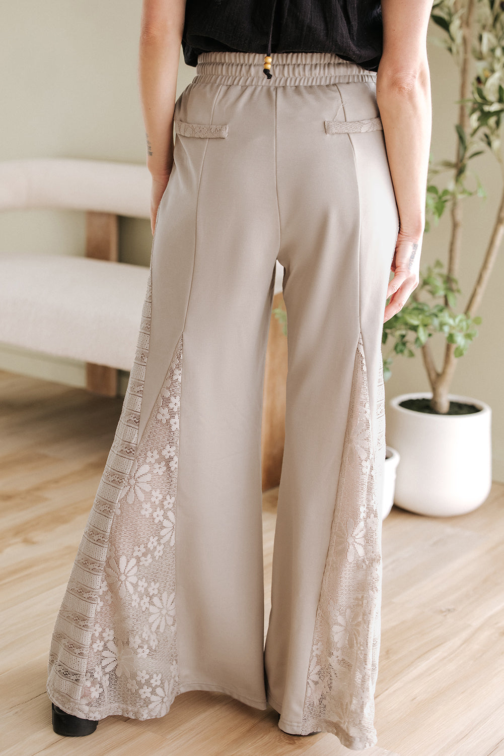 Smoke Gray Boho Lace Patchwork Wide Leg High Waist Pants-Chaelisa's New Jammies