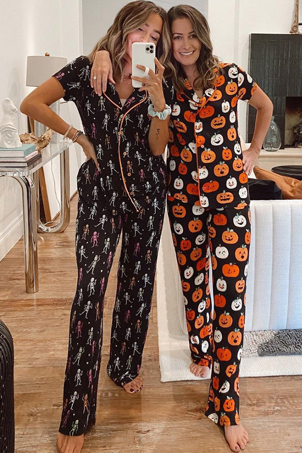 Black Halloween Pattern Short Sleeve Shirt Pajama Set-Chaelisa's New Jammies