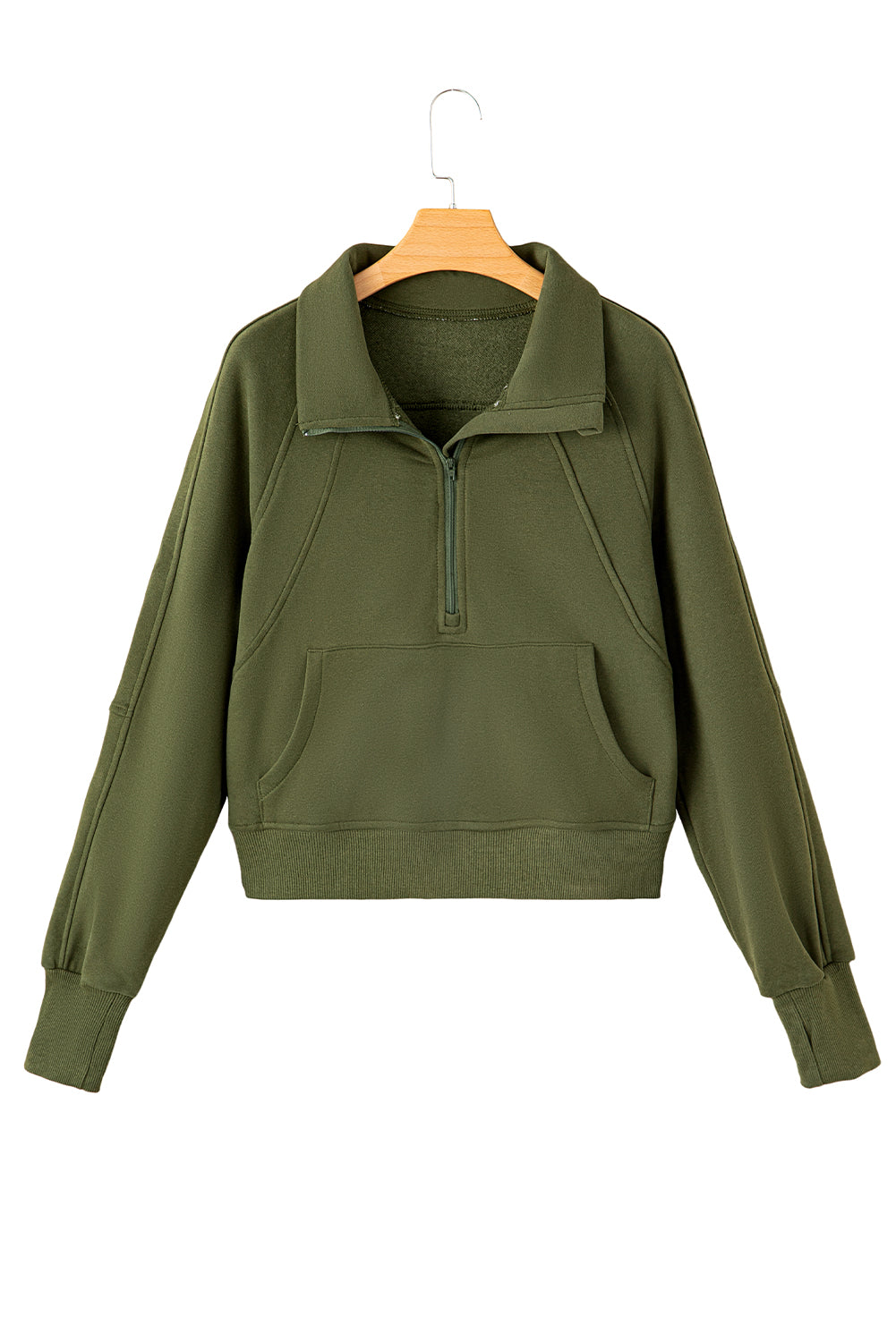 Gray Zip Up Stand Collar Ribbed Thumbhole Sleeve Sweatshirt-Chaelisa's New Jammies