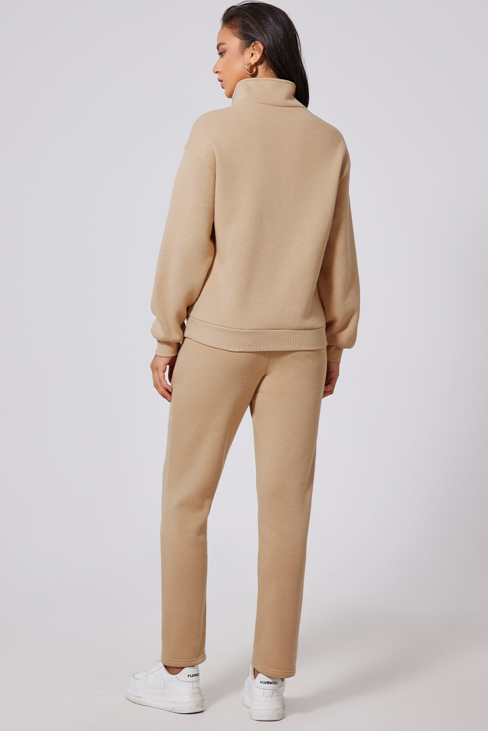Parchment Solid Half Button Sweatshirt and High Waist Sweatpants Set-Chaelisa's New Jammies