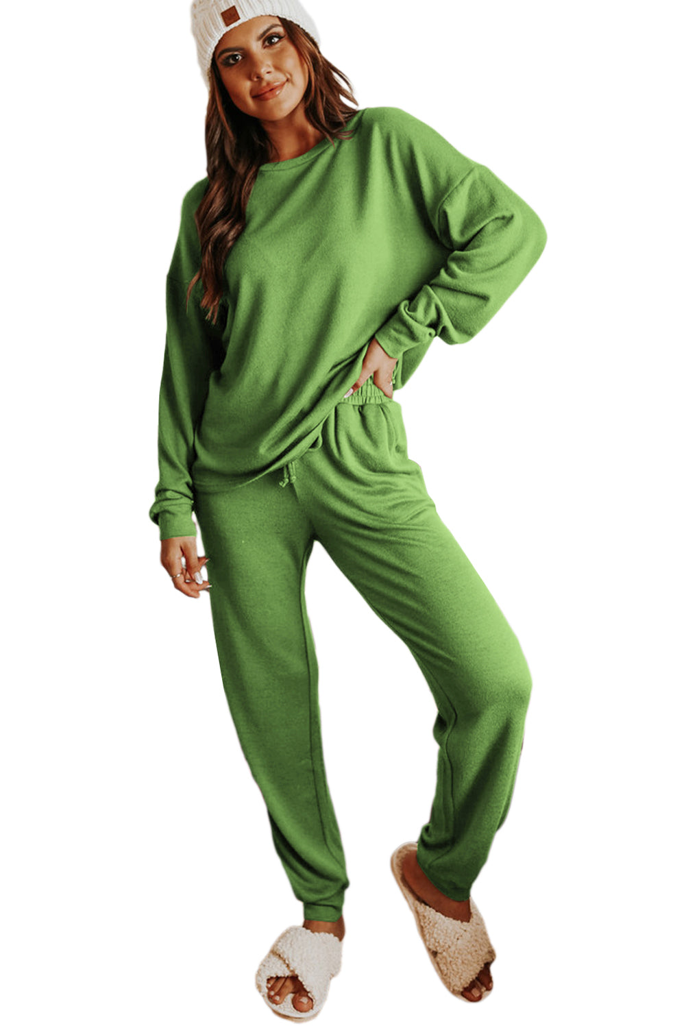 Spinach Green Long Sleeve Pullover and Jogger Pants Lounge Set-Chaelisa's New Jammies