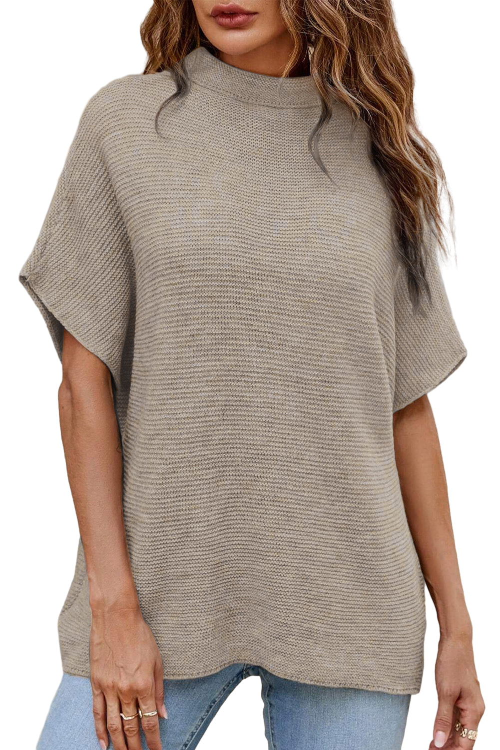 Apricot Mock Neck Short Batwing Sleeve Sweater-Chaelisa's New Jammies