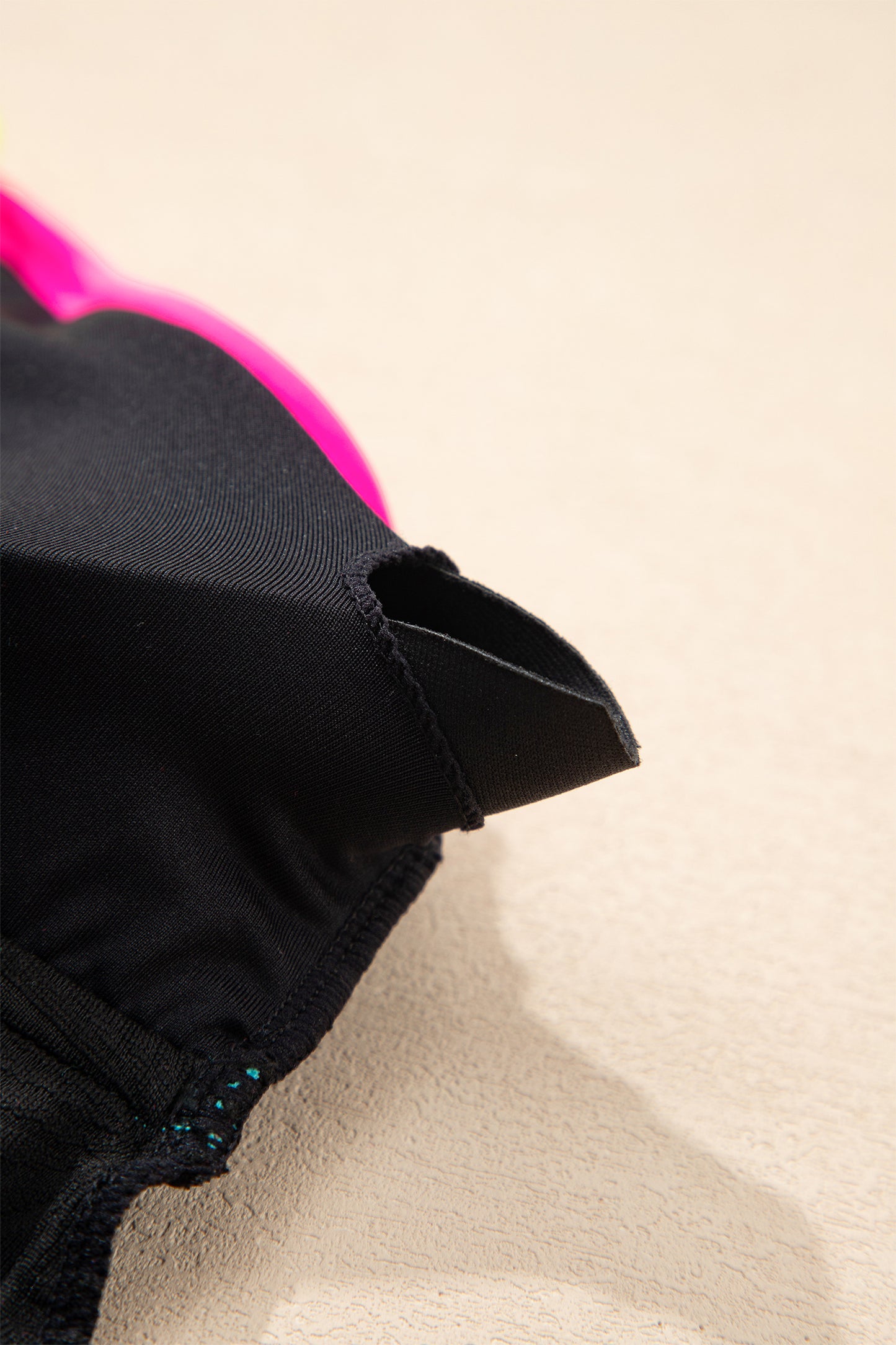 Black Floral Textured Neon Trim V Neck Crisscross Backless Tankini Set