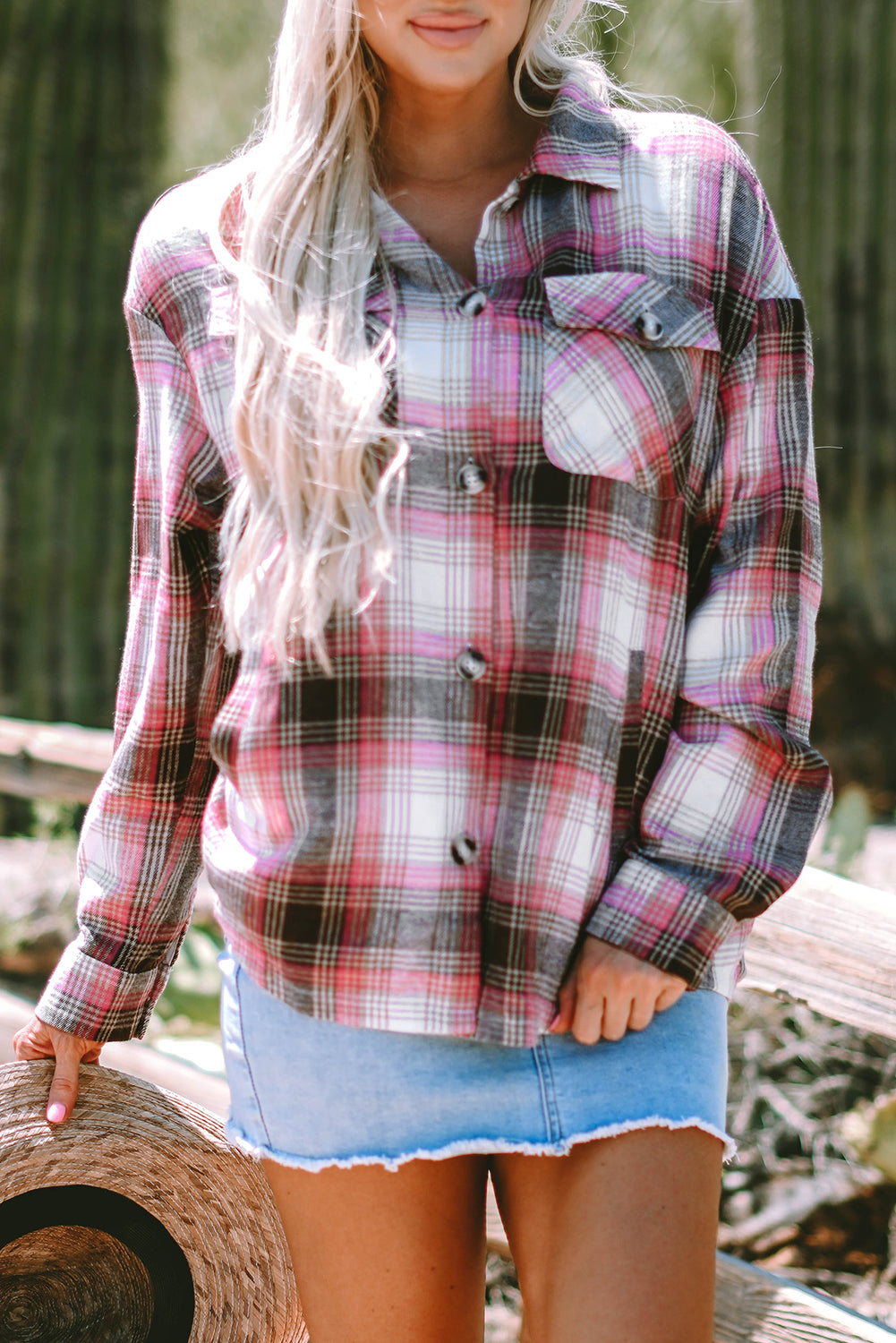 Pink Plaid Flap Pocket Button Up Shacket-Chaelisa's New Jammies