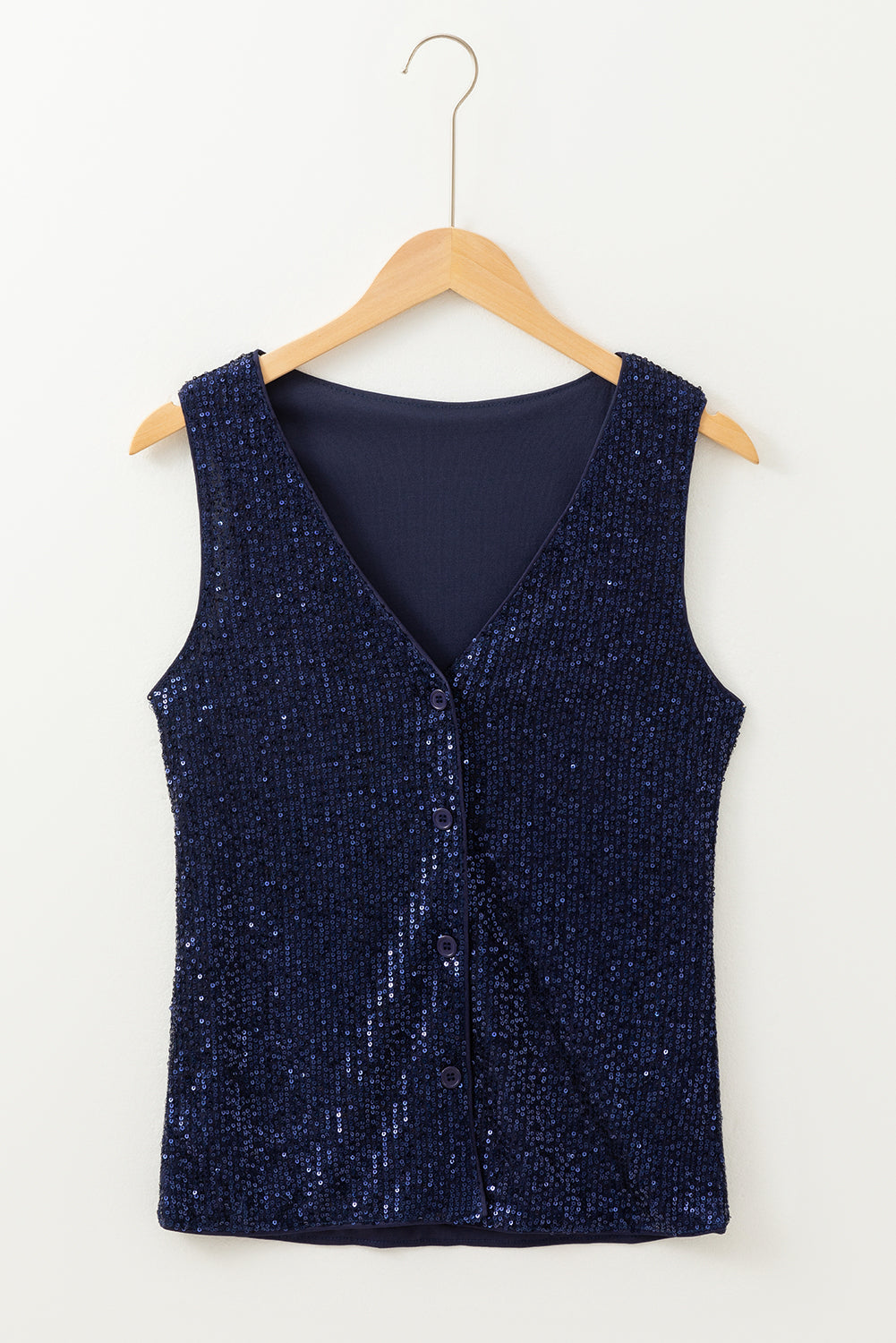 Dirty blue Sequined Deep V Neck Buttoned Tank Top-Chaelisa's New Jammies