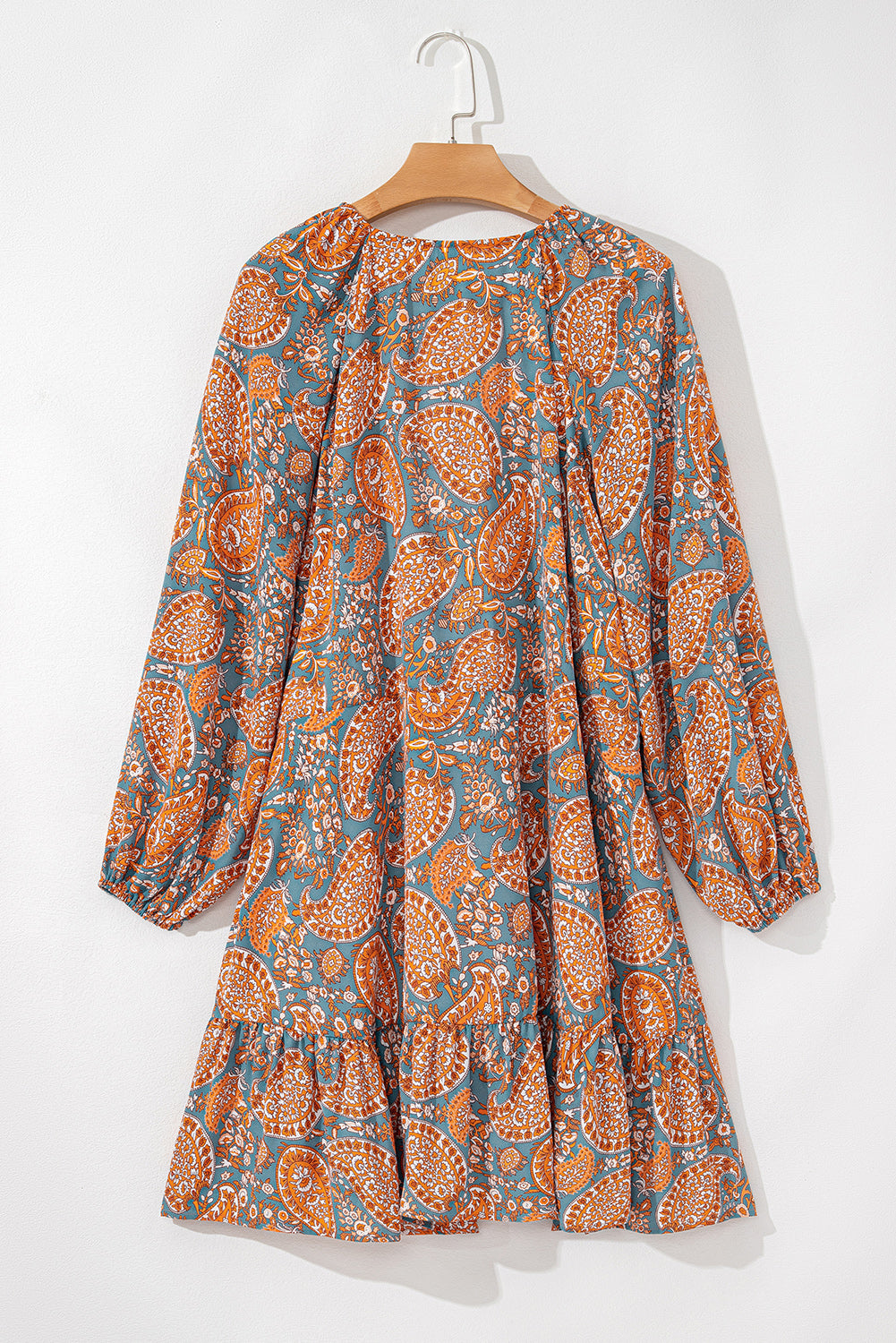 Orange Paisley Print Loose Fit Drawstring High Waist Mini Dress-Chaelisa's New Jammies