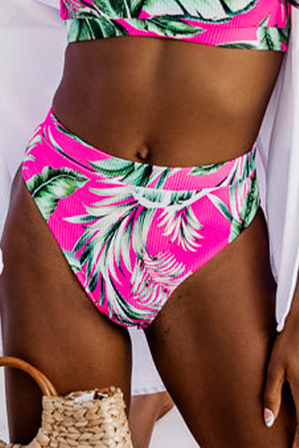 Rose Tropical Print Textured Bikini Bottoms-Chaelisa's New Jammies