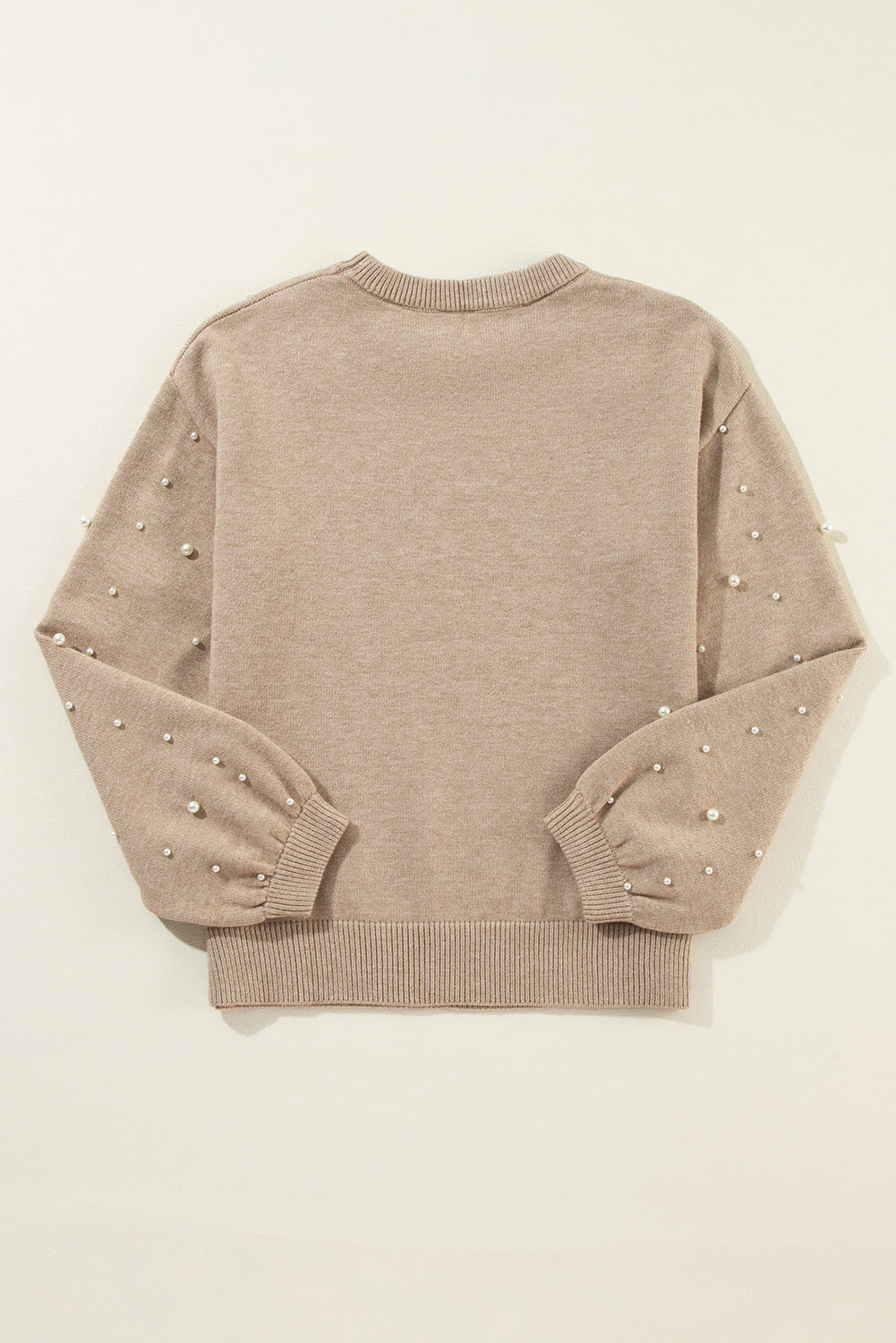 Smoke Gray Pearled Drop Shoulder Round Neck Sweater-Chaelisa's New Jammies