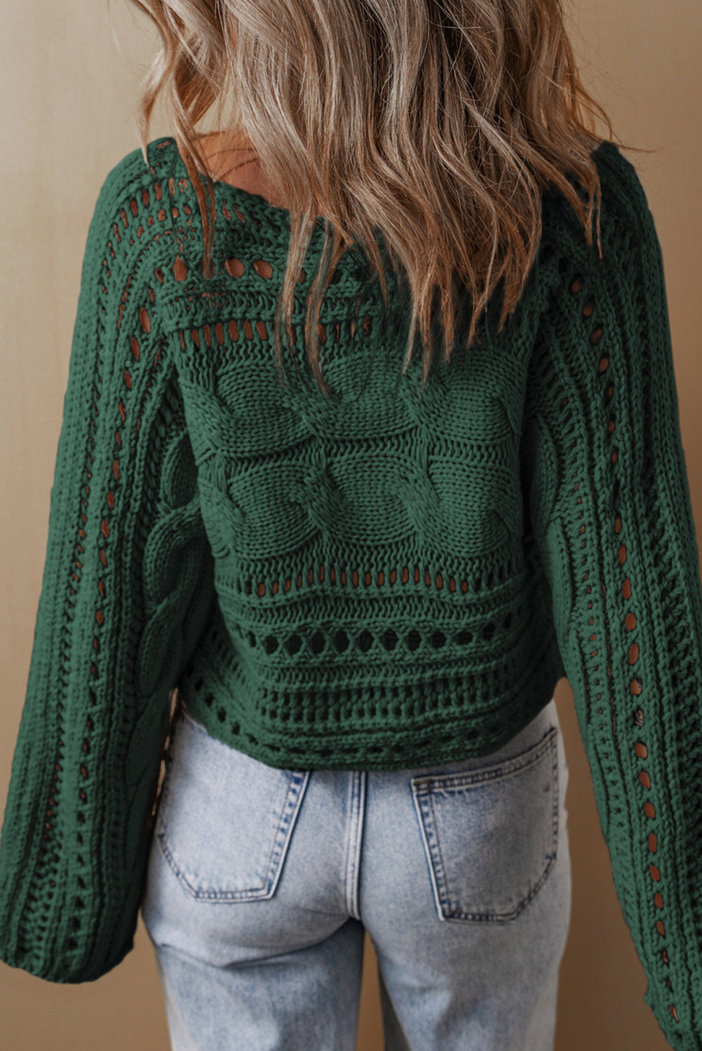 Blackish Green Hollow-out Cable Knit Cropped Sweater-Chaelisa's New Jammies