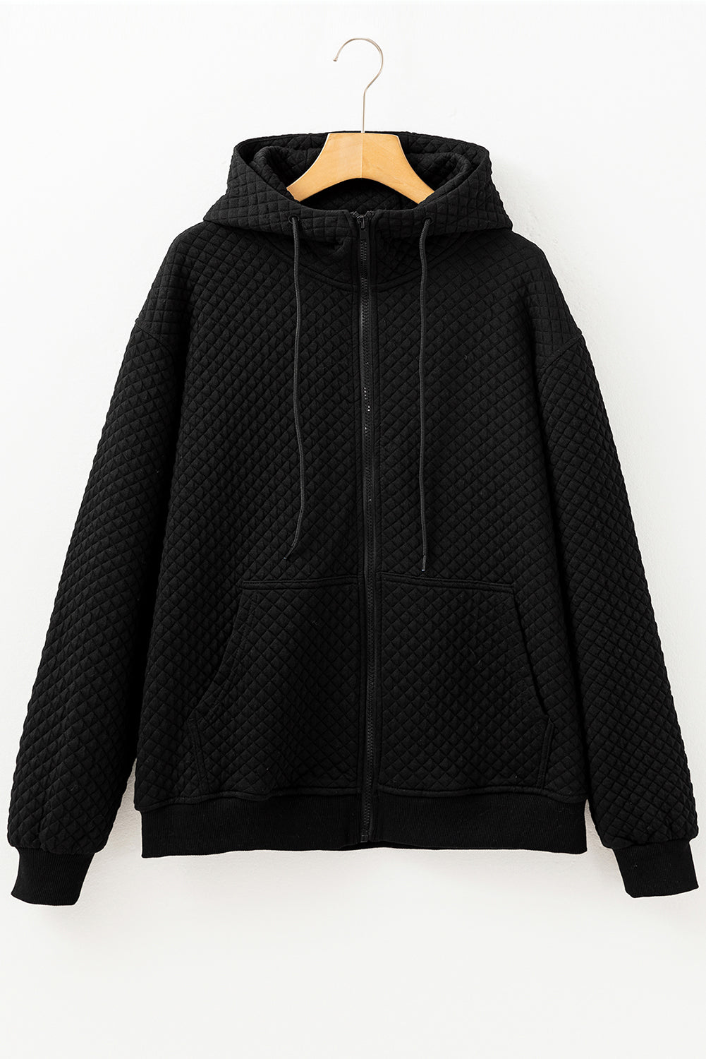 Black Quilted Side Pockets Zipper Hooded Jacket-Chaelisa's New Jammies