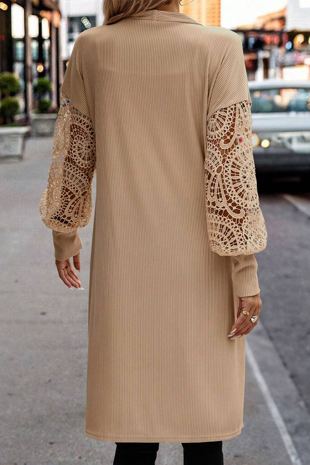 Parchment Lace Patchwork Ribbed Knit Open Front Duster Cardigan-Chaelisa's New Jammies