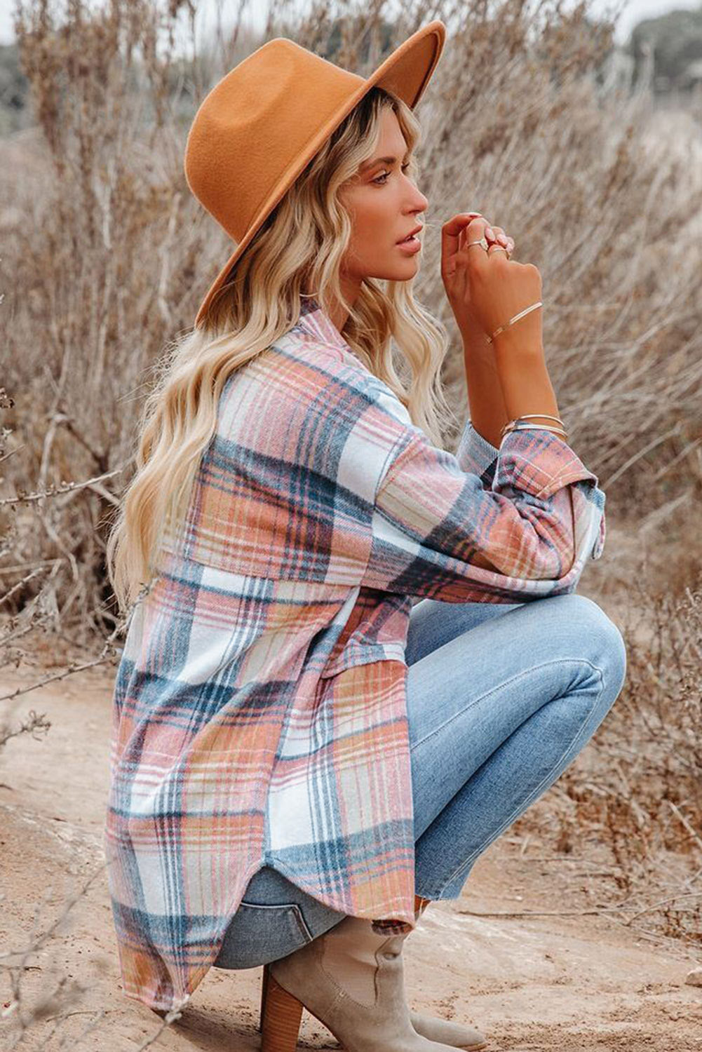 Pink & Grey Plaid Button Up Collared Flannel Shacket-Chaelisa's New Jammies