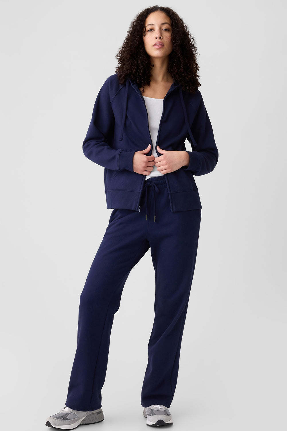 Navy Blue Solid Color Drawstring Waist Casual Straight Pants-Chaelisa's New Jammies