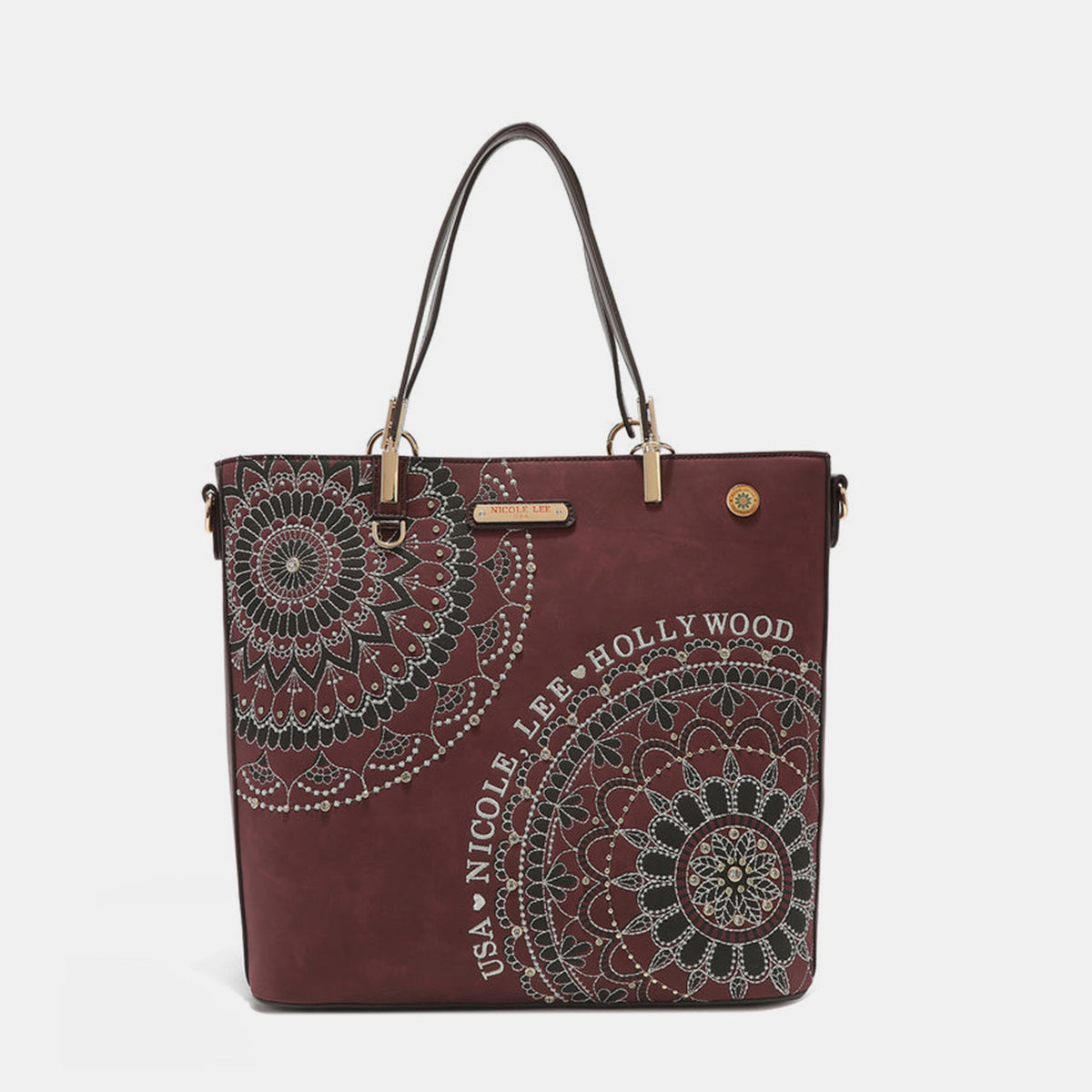 Nicole Lee USA Metallic Stitching Embroidery Inlaid Rhinestone Tote Bag-Chaelisa's New Jammies