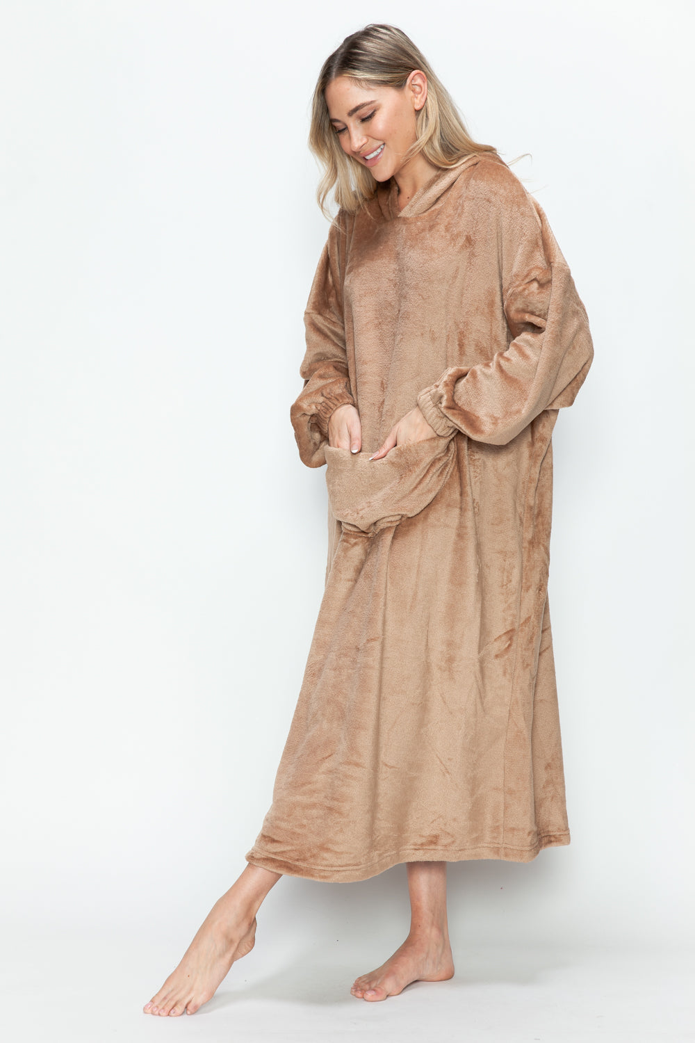 Double Take Full Size Pocketed Hooded Midi Lounge Dress-Chaelisa's New Jammies