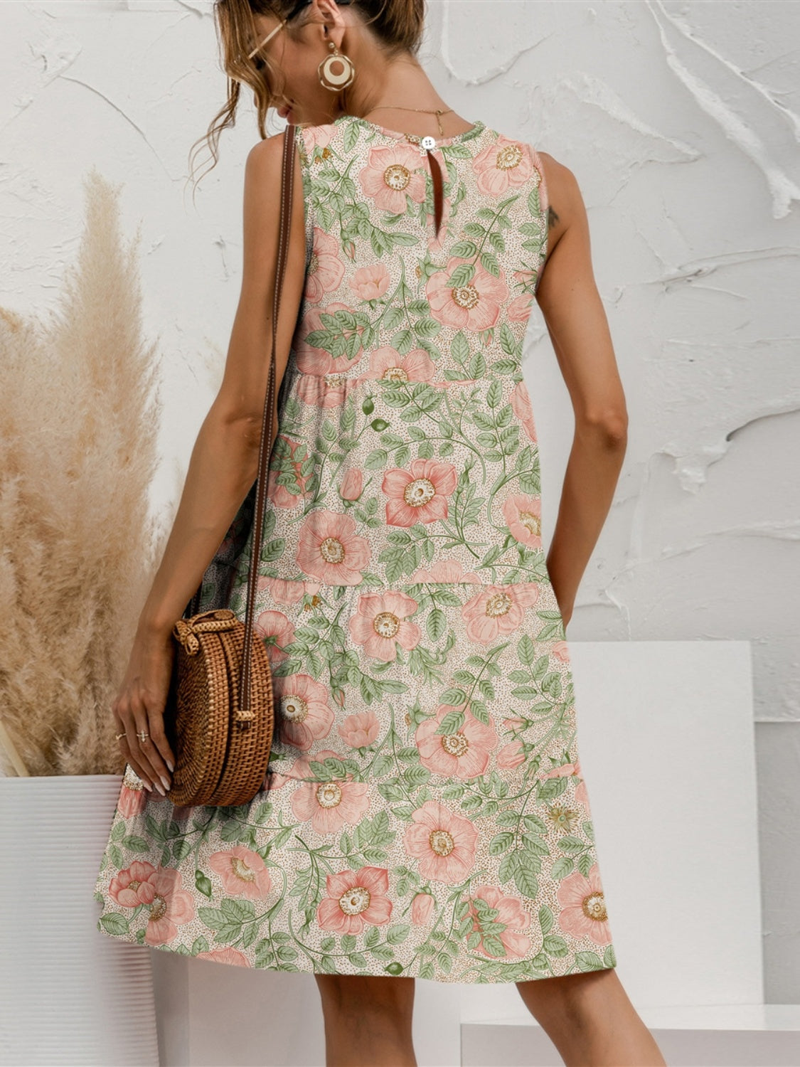 Tiered Printed Round Neck Sleeveless Dress-Chaelisa's New Jammies