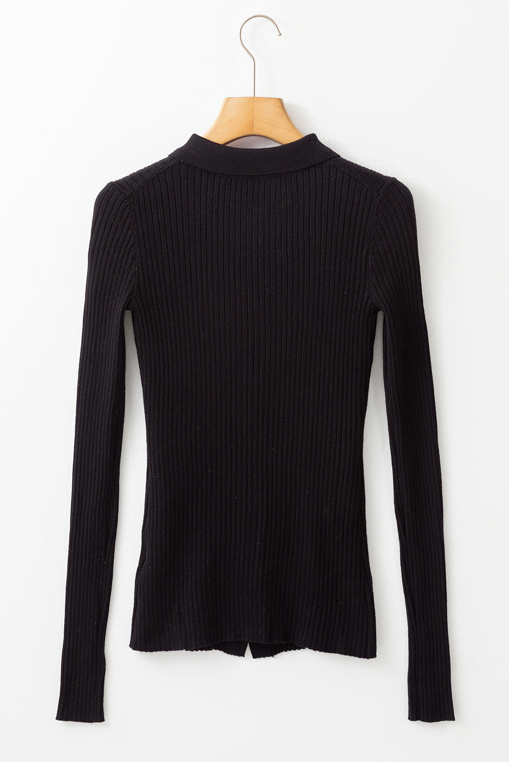 Black Ribbed Knit Collared Slim Fit Sweater Cardigan-Chaelisa's New Jammies