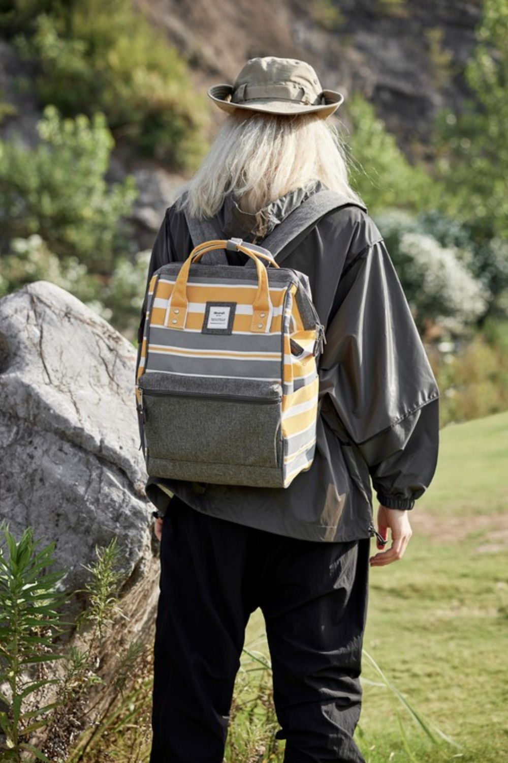 Himawari Striped Waterproof Nylon Backpack Bag with Side Pockets-Chaelisa's New Jammies