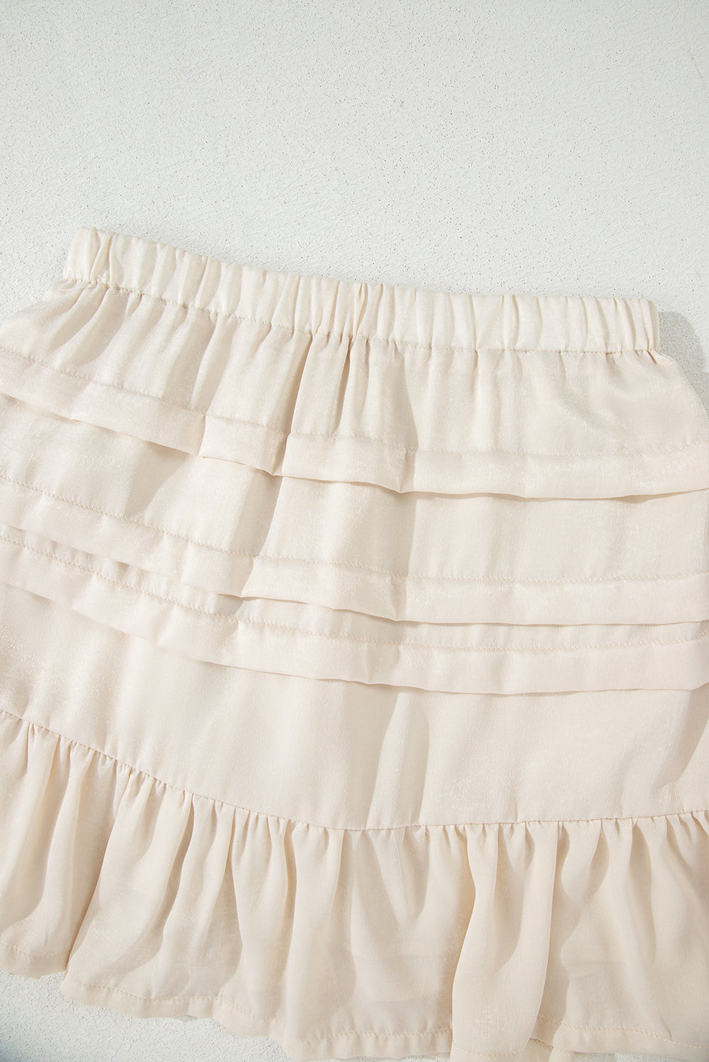 Beige Tiered Ruffled Hemline Elastic Waist Mini Skirt-Chaelisa's New Jammies