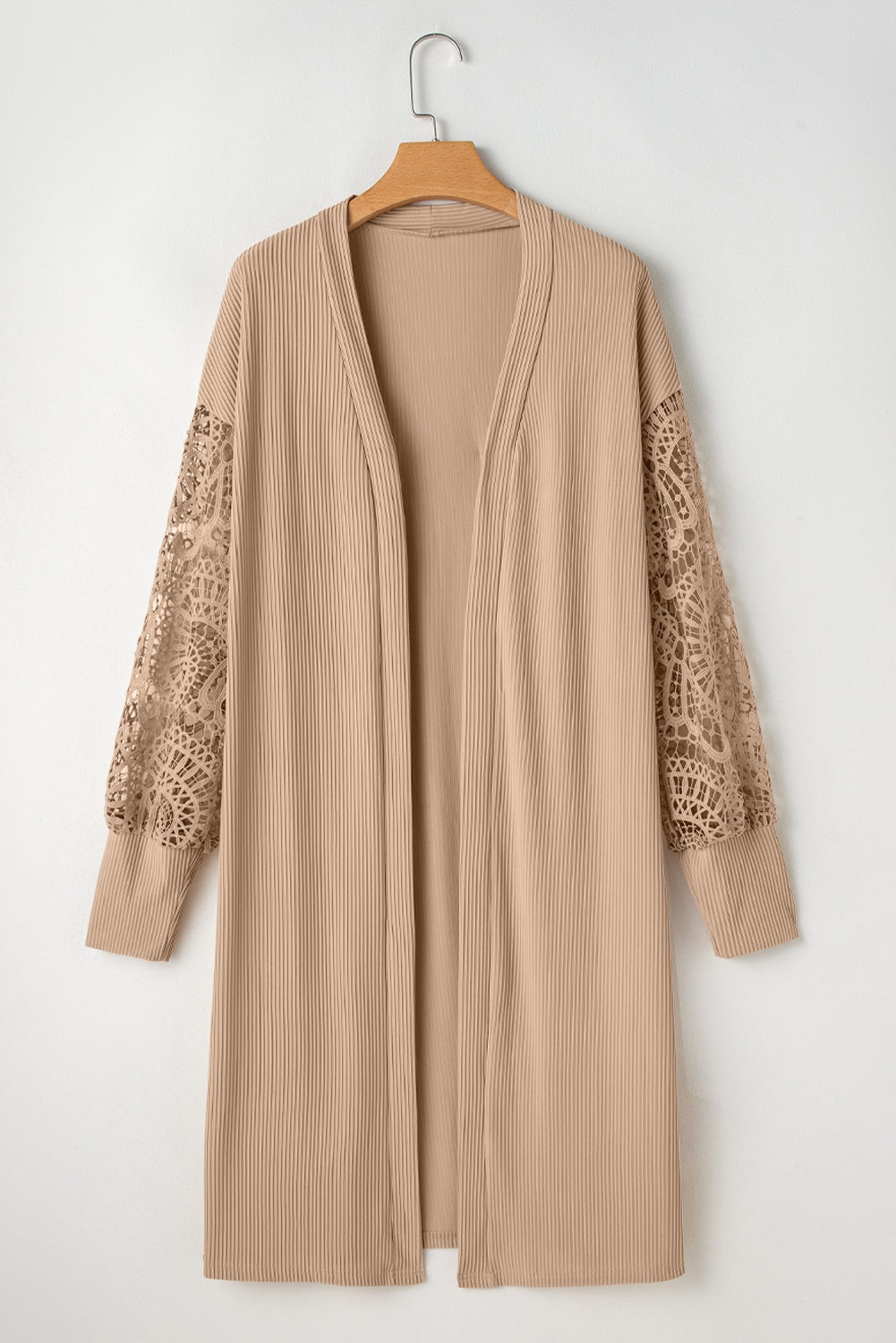 Parchment Lace Patchwork Ribbed Knit Open Front Duster Cardigan-Chaelisa's New Jammies