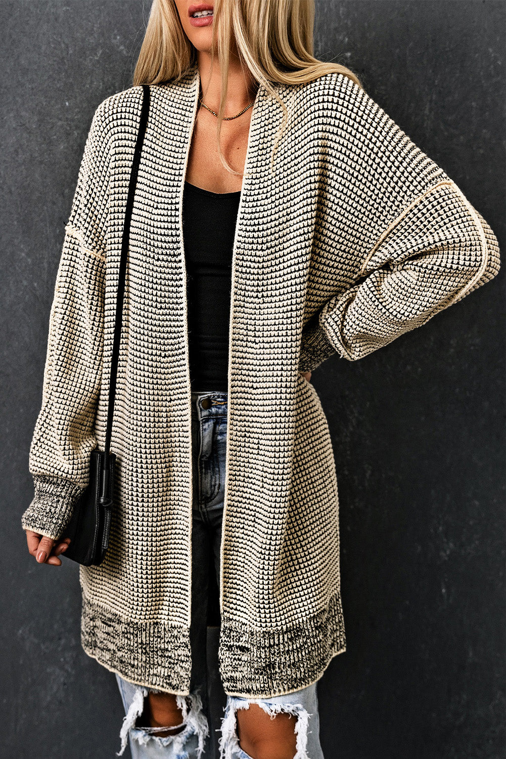 Apricot Plaid Knitted Long Open Front Cardigan-Chaelisa's New Jammies