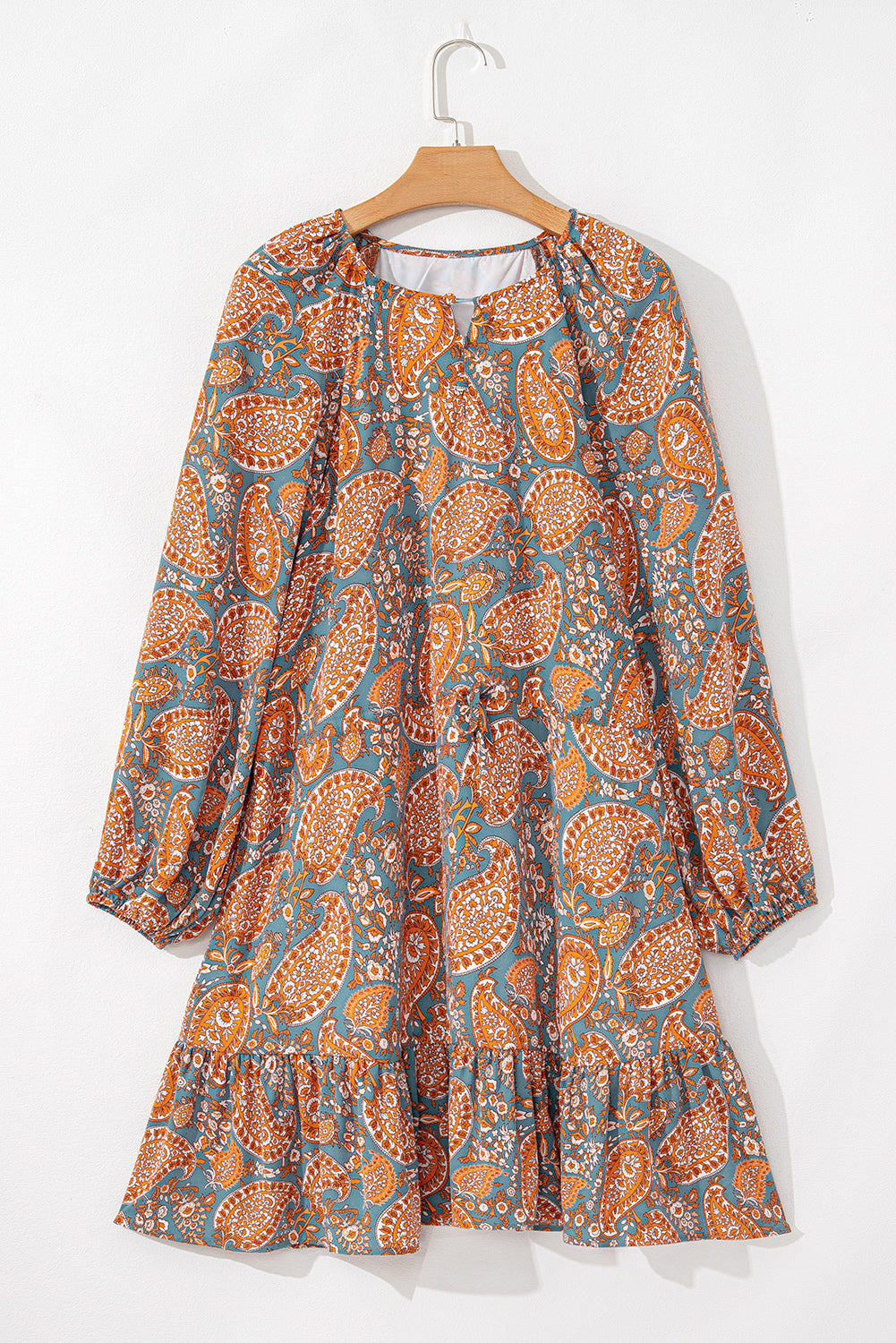 Orange Paisley Print Loose Fit Drawstring High Waist Mini Dress-Chaelisa's New Jammies