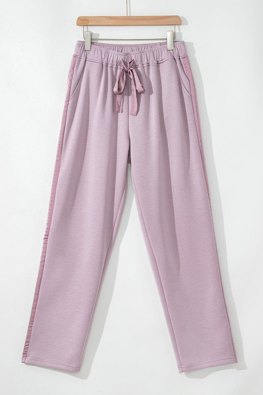 Orchid Petal Drawstring Waist Satin Stripe Patch Straight Leg High Waist Pants-Chaelisa's New Jammies