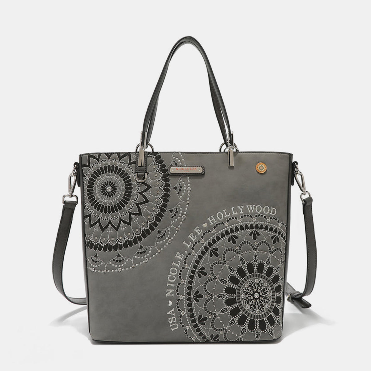 Nicole Lee USA Metallic Stitching Embroidery Inlaid Rhinestone Tote Bag-Chaelisa's New Jammies