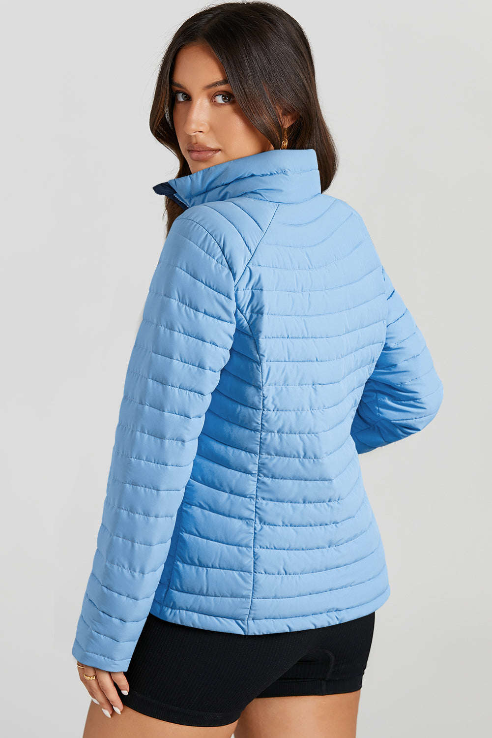 Myosotis Solid Color Quilted Zip-up Puffer Jacket-Chaelisa's New Jammies