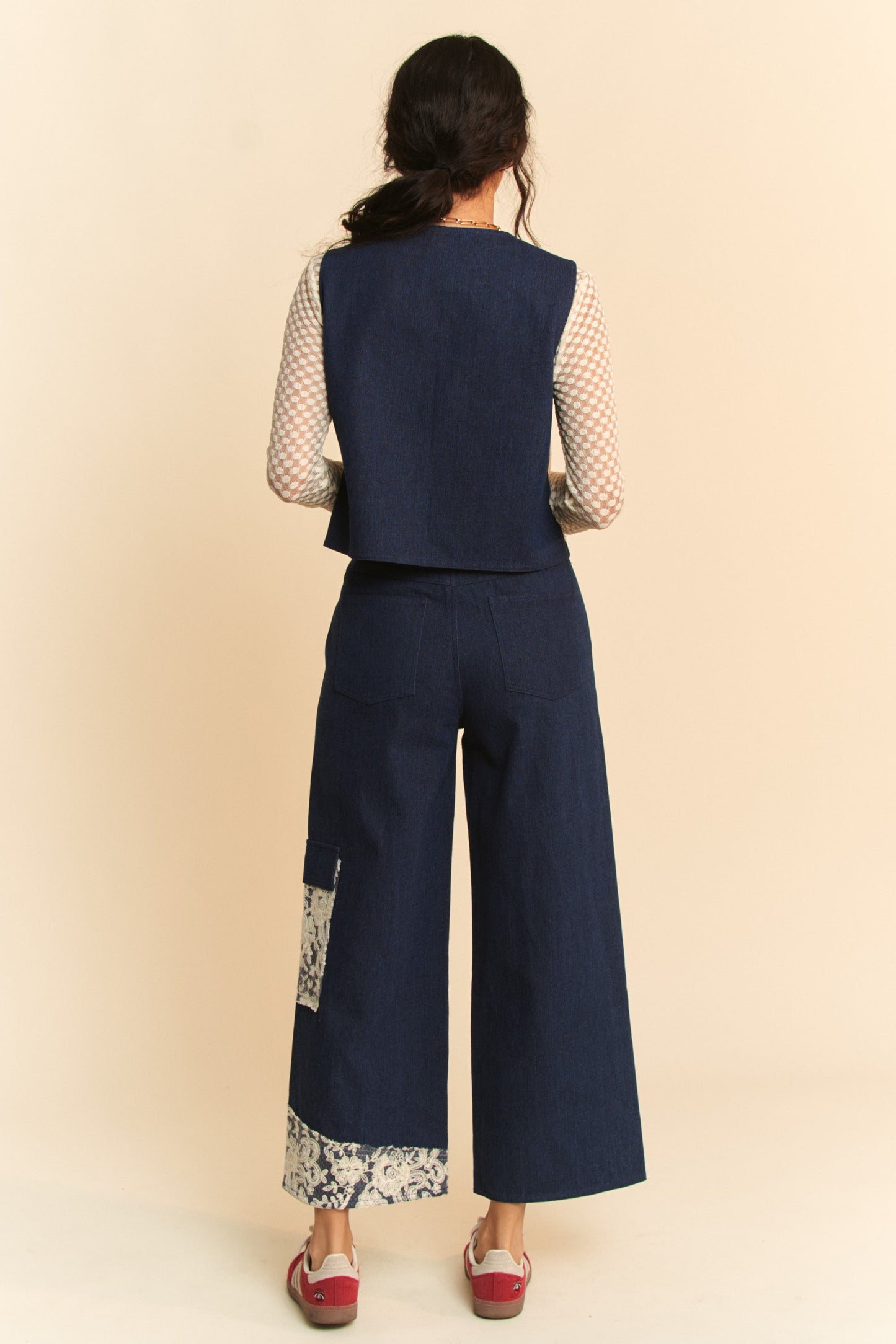 Davi & Dani Lace Patch Open Front Denim Vest-Chaelisa's New Jammies