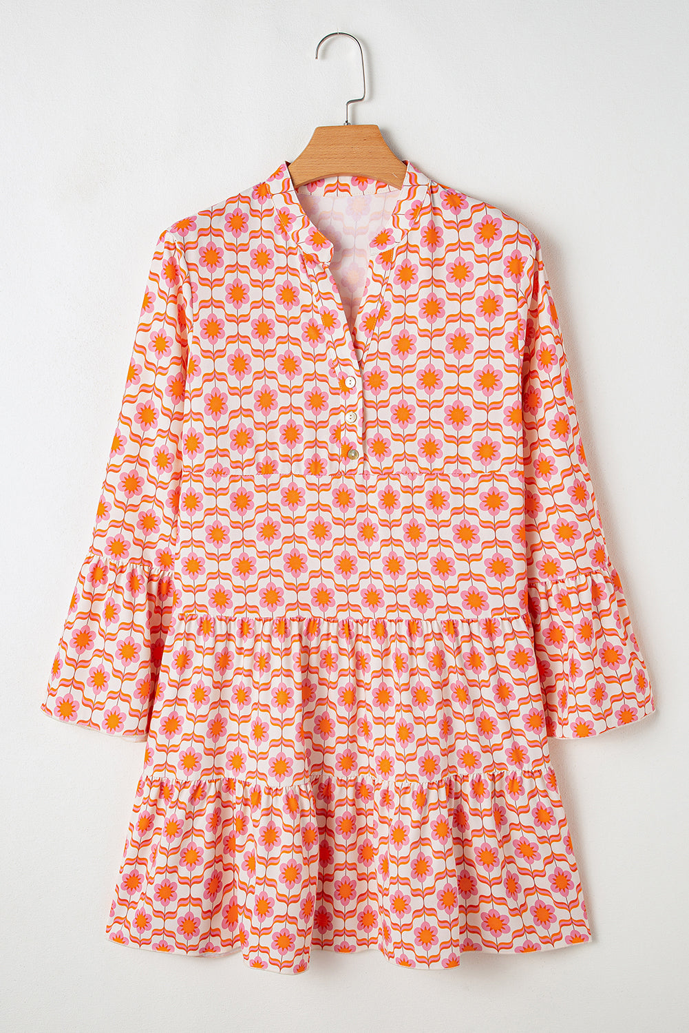 Orange Floral Print Flounce Sleeve Buttoned Front Mini Dress-Chaelisa's New Jammies