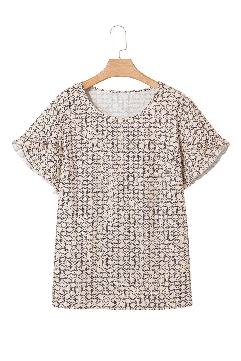 Khaki Plus Size Geometric Print Ruffled Sleeve Blouse-Chaelisa's New Jammies