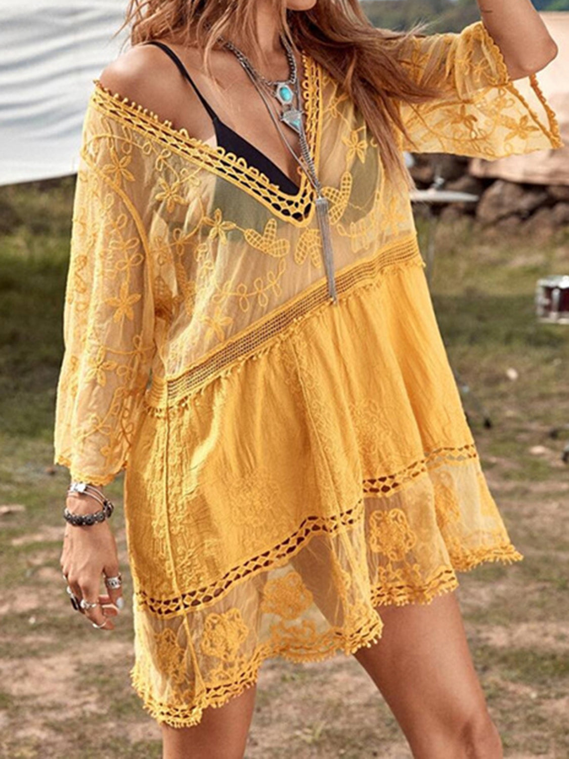 Lace Detail Plunge Cover-Up Dress-Chaelisa's New Jammies