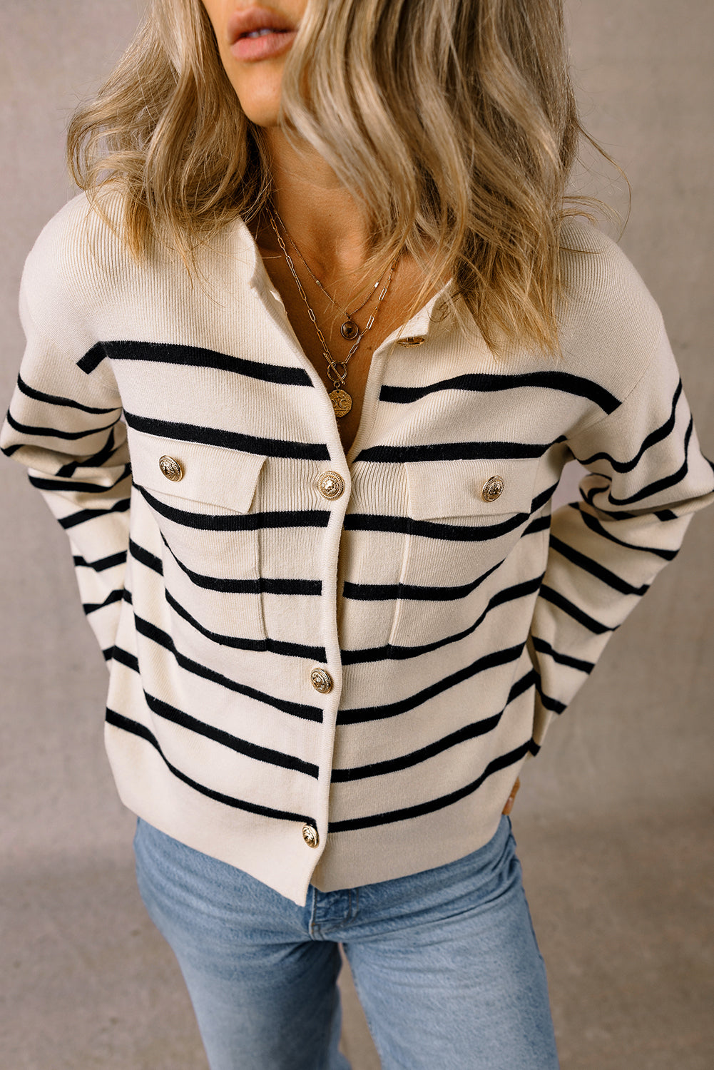 Black Stripe Flap Pocket Buttoned Cardigan Sweater-Chaelisa's New Jammies