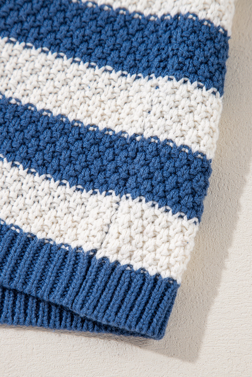 Blue Stripe V Neck Pocketed Drawstring Hooded Sweater-Chaelisa's New Jammies