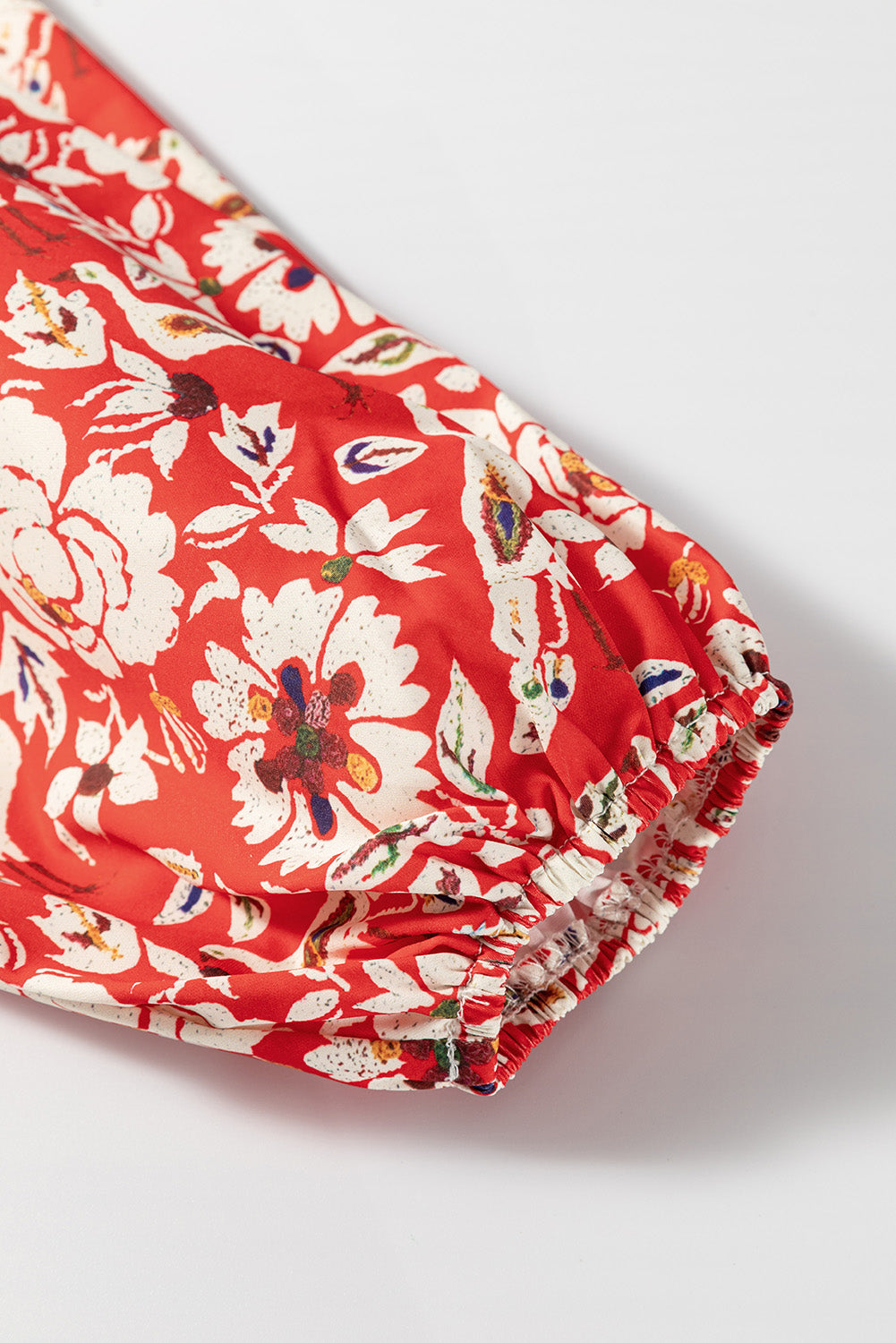 Red Colorful Floral Patchwork Long Sleeve Pleated Mini Dress-Chaelisa's New Jammies