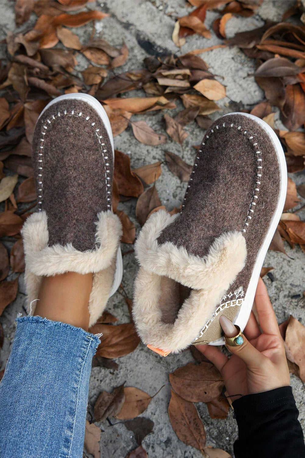 Coffee Suede Stitching Patchwork Plush Lined Anklet Boots-Chaelisa's New Jammies