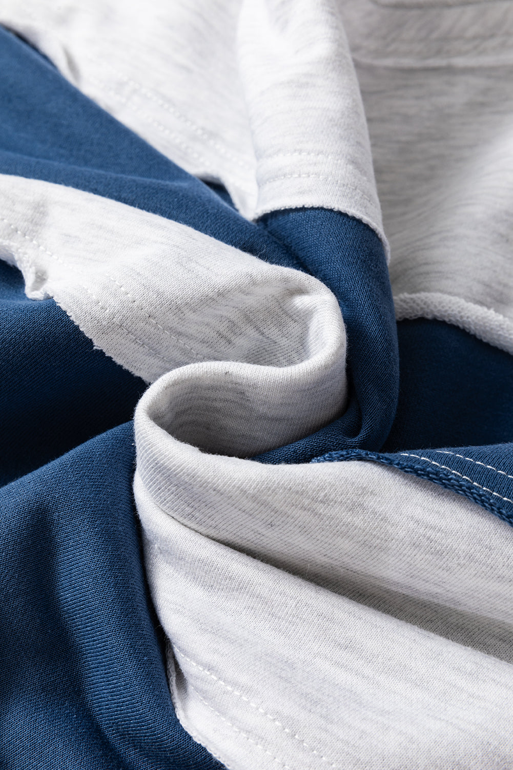 Sail Blue Colorblock Striped Patchwork 3/4 Sleeve Raw Seamed Sweatshirt-Chaelisa's New Jammies
