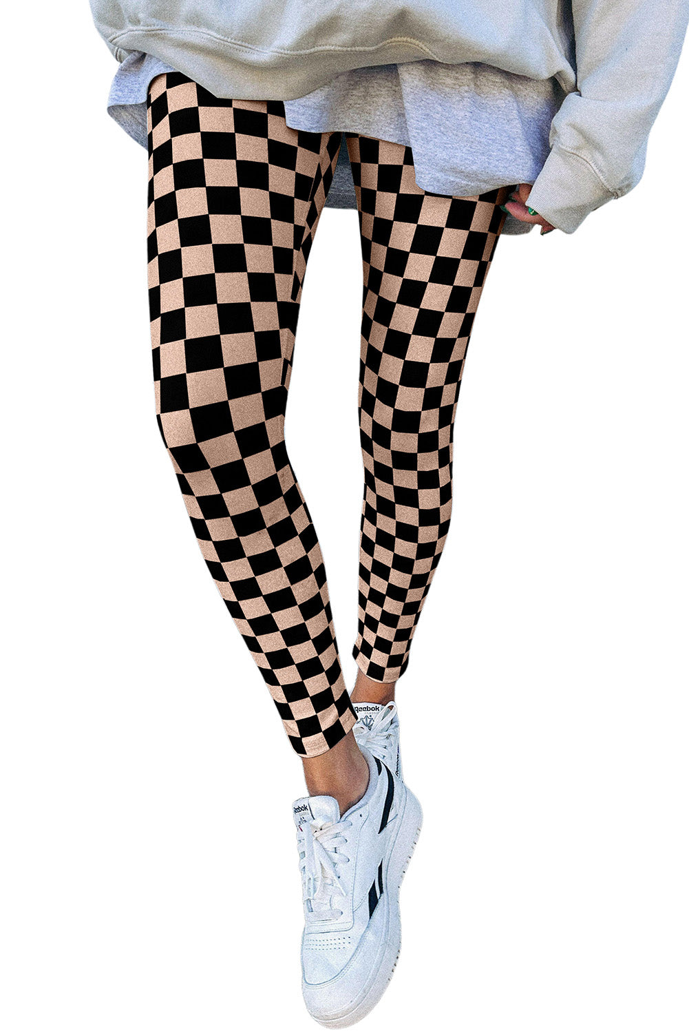 Khaki Checkered Pattern High Waist Skinny Leggings-Chaelisa's New Jammies