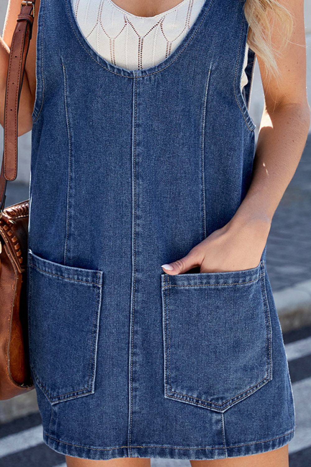 Scoop Neck Denim Overall Dress with Pockets-Chaelisa's New Jammies