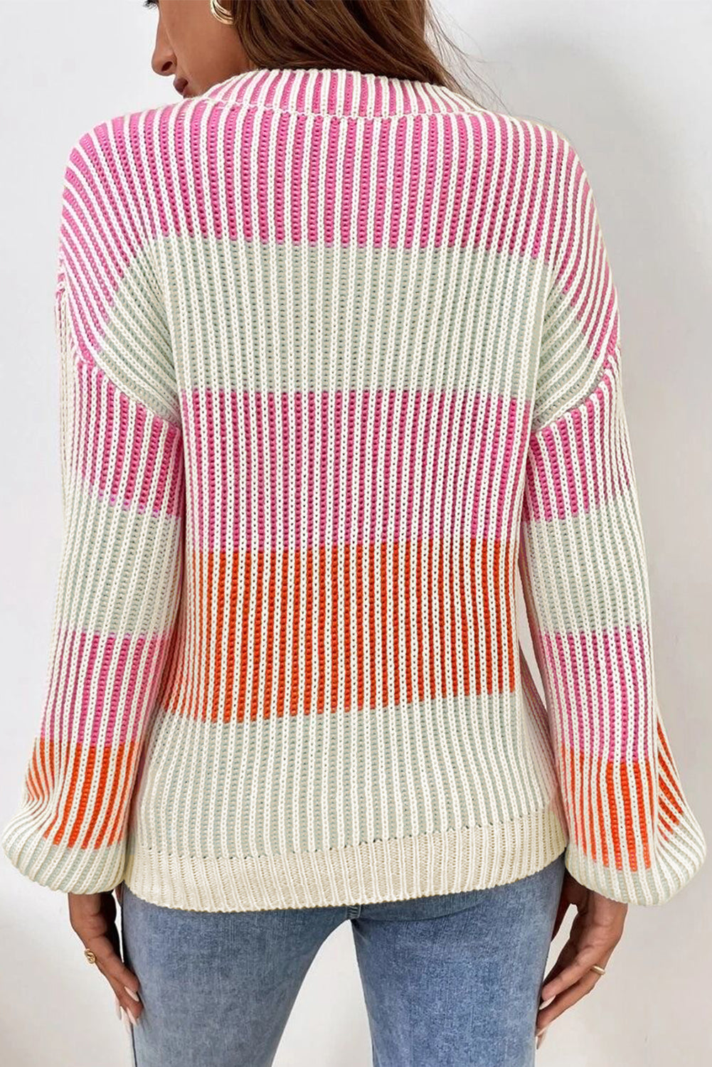 Pink Colorblock Textured Knit Bubble Sleeve Sweater-Chaelisa's New Jammies