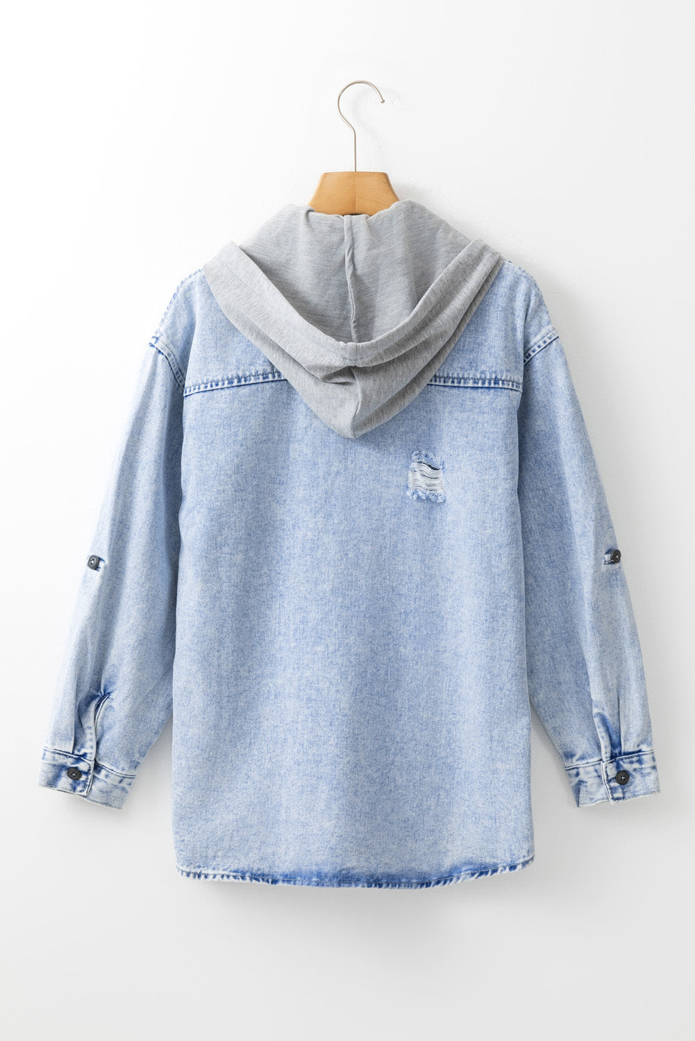 Mist Blue Oversized Contrast Hooded Denim Jacket-Chaelisa's New Jammies